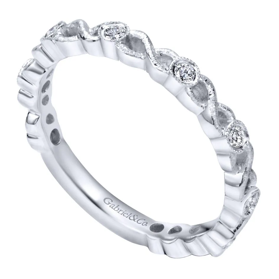 Gabriel & Co 14K White Gold Twisted Bezel Set Stackable Diamond Band