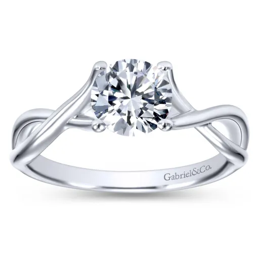 Gabriel & Co Kylo 14K White Gold Round Diamond Twisted Solitaire Semi Mount Engagement Ring