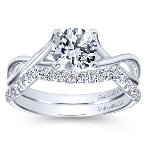 Gabriel & Co Kylo 14K White Gold Round Diamond Twisted Solitaire Semi Mount Engagement Ring