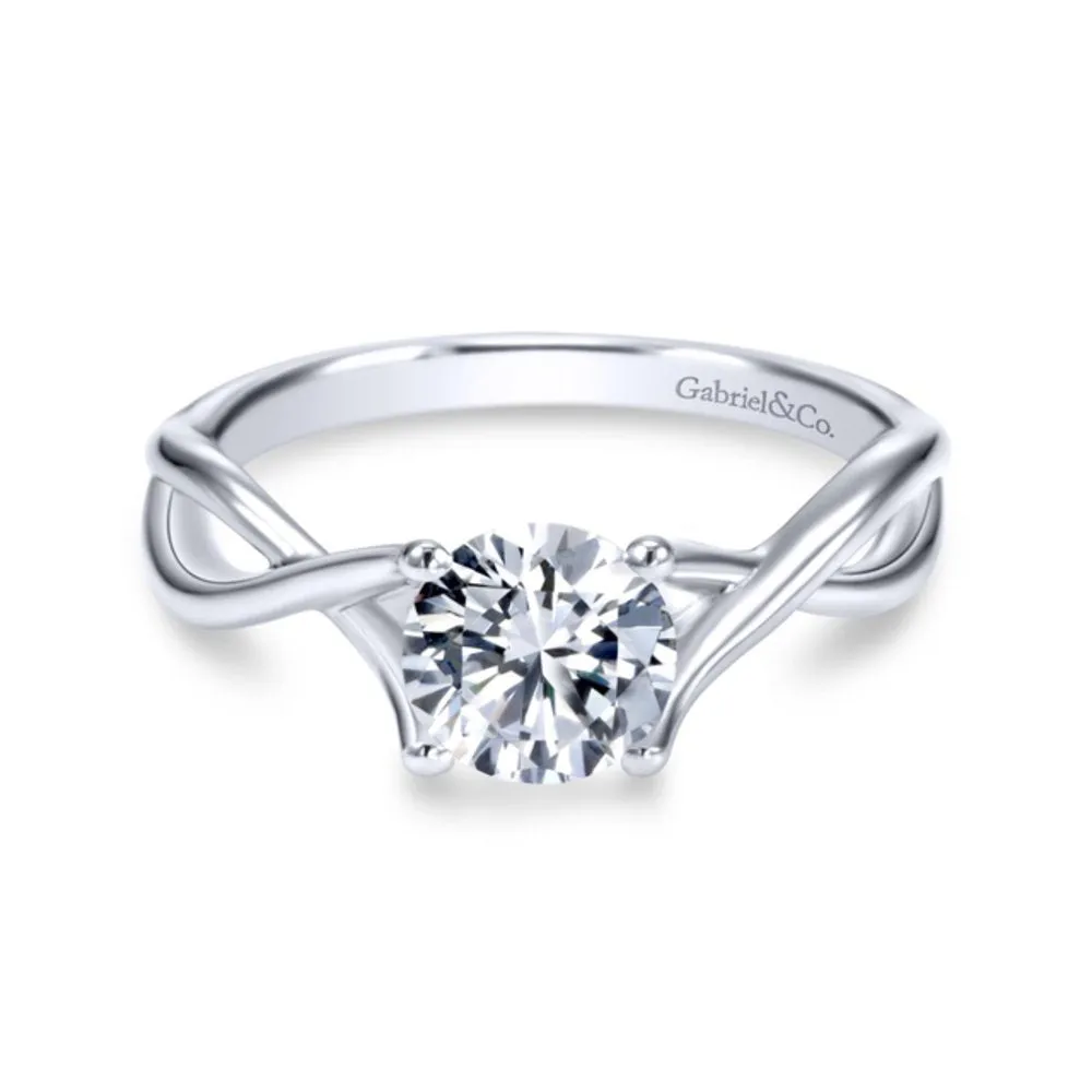 Gabriel & Co Kylo 14K White Gold Round Diamond Twisted Solitaire Semi Mount Engagement Ring