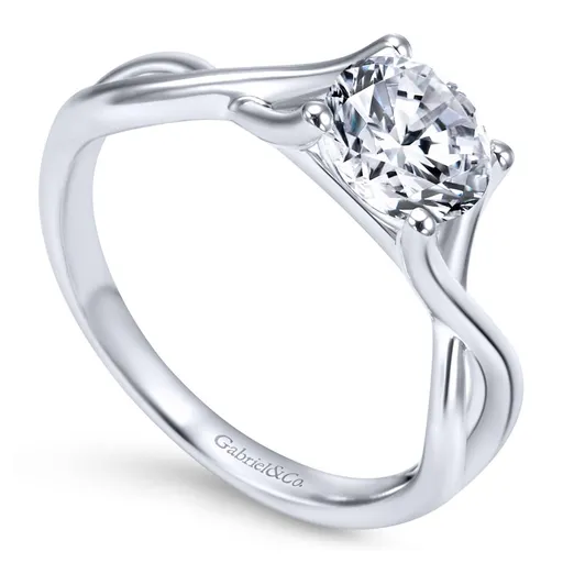 Gabriel & Co Kylo 14K White Gold Round Diamond Twisted Solitaire Semi Mount Engagement Ring