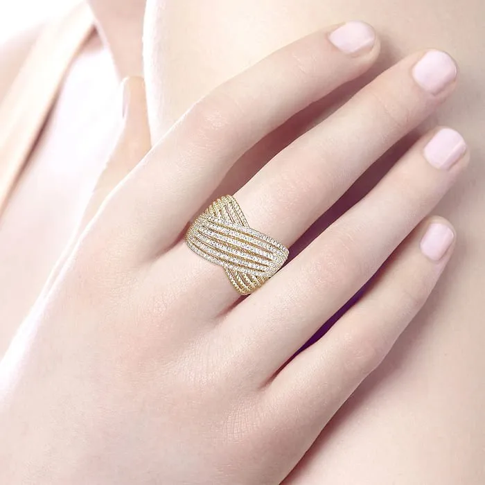 Gabriel & Co. "Hampton" Wide Twisted Rope & Diamond Ring