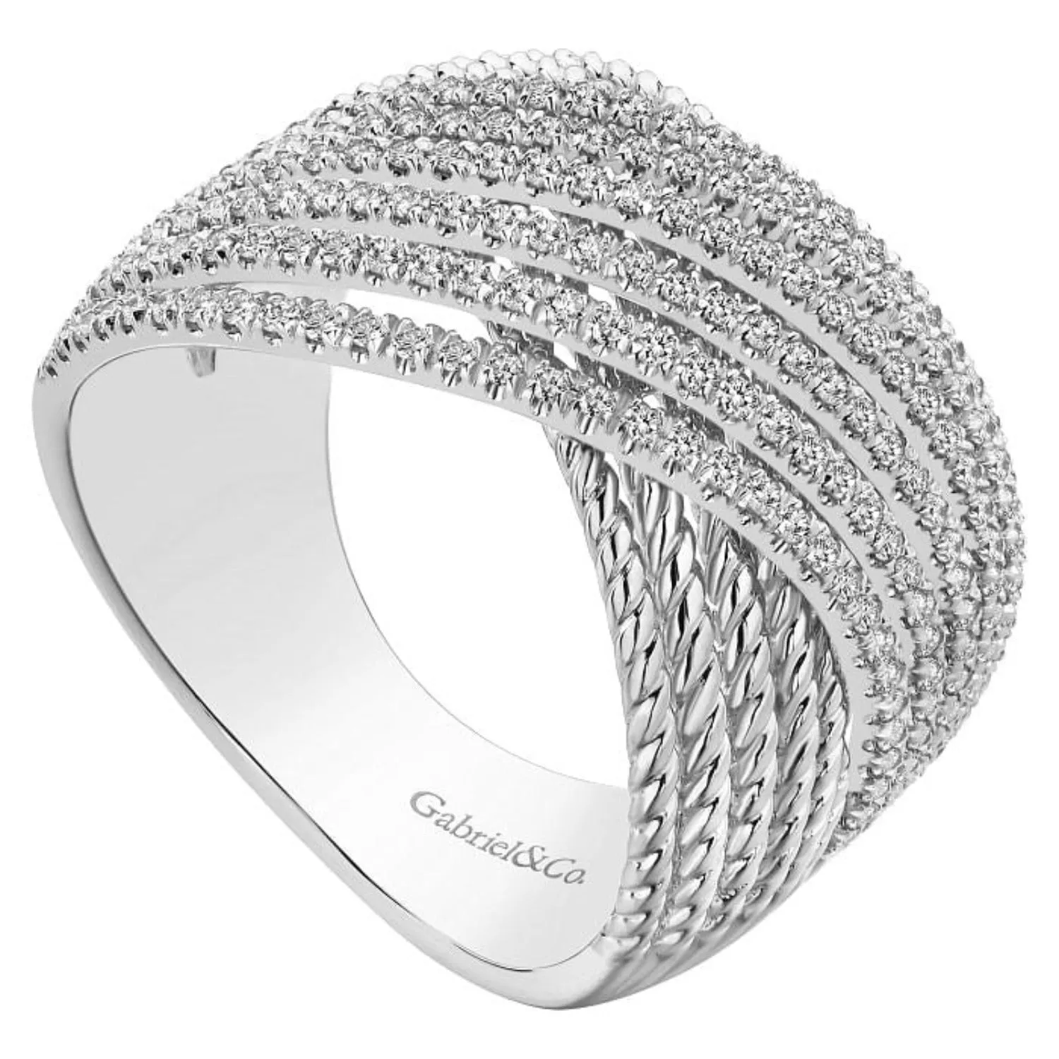 Gabriel & Co. "Hampton" Wide Twisted Rope & Diamond Ring