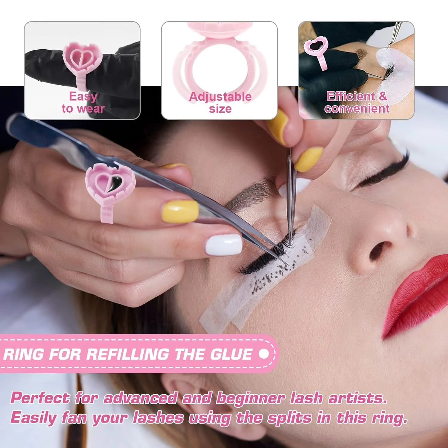 Glue Rings for Eyelash Extension Supplies, Urknall 500PCS Glue Rings Smart Eyelash Glue Rings for Lashes Fan Volume Heart Lash Glue Holder Ring Cups for Lash Extension Supplies