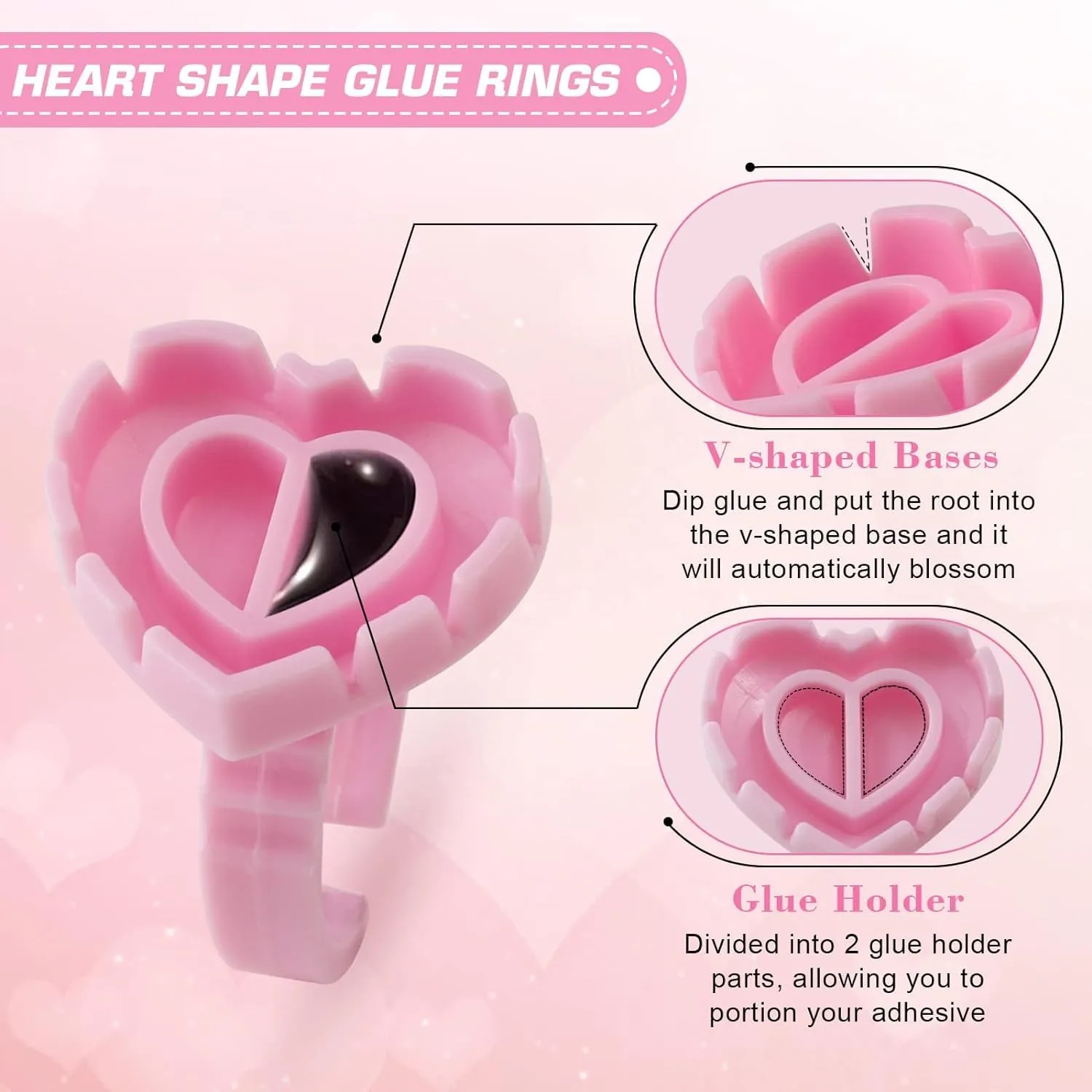 Glue Rings for Eyelash Extension Supplies, Urknall 500PCS Glue Rings Smart Eyelash Glue Rings for Lashes Fan Volume Heart Lash Glue Holder Ring Cups for Lash Extension Supplies