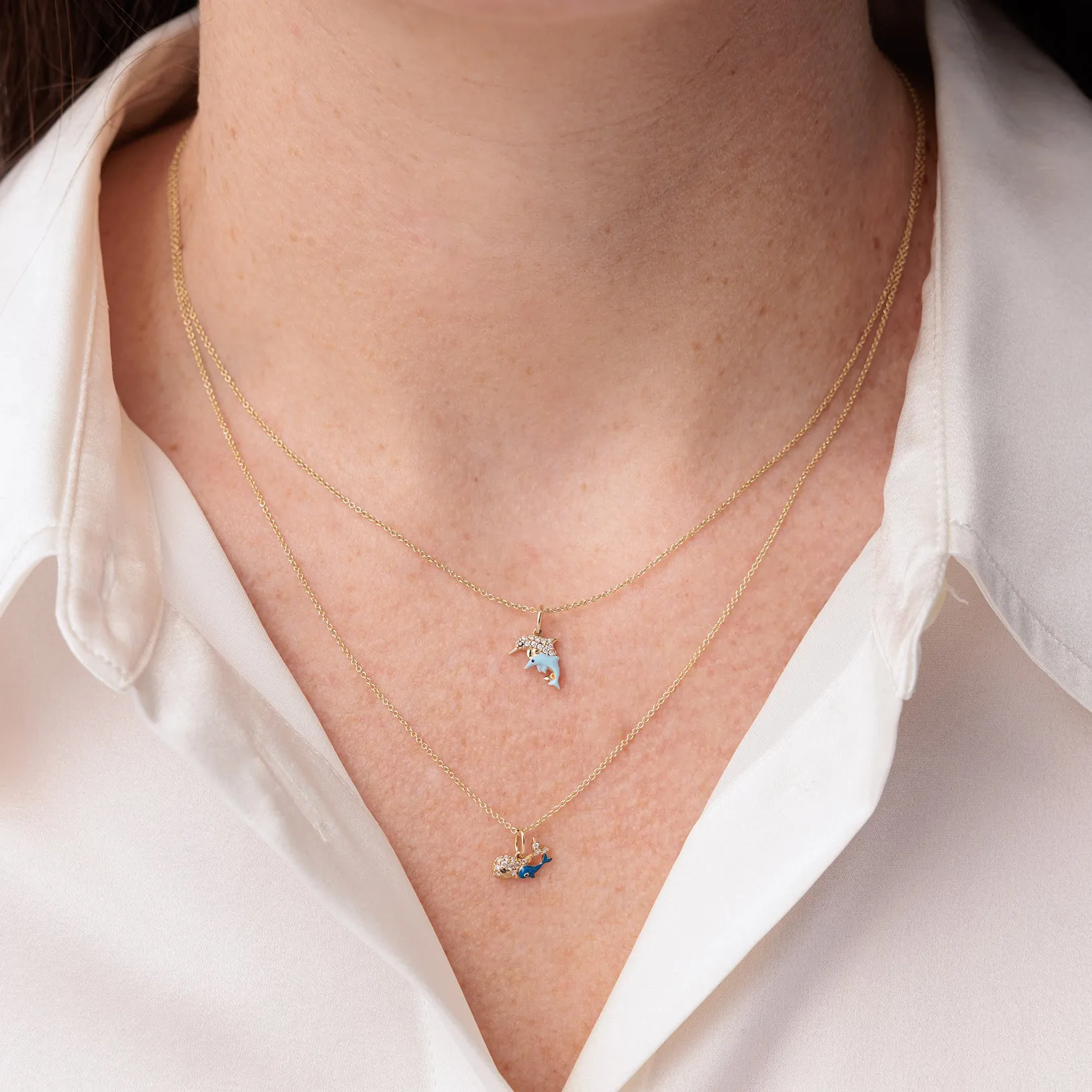 Gold & Diamond Dolphin Family Charm