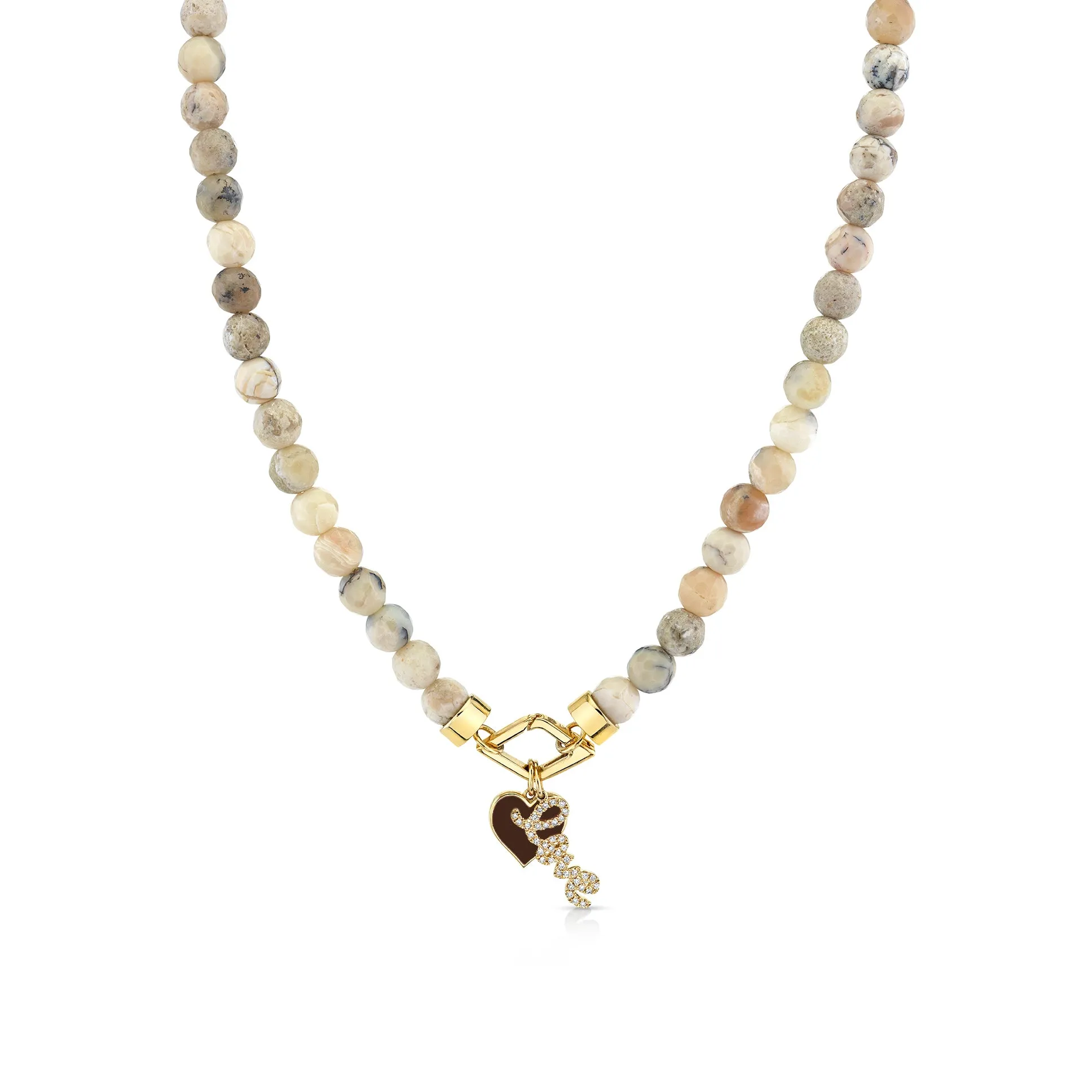 Gold & Diamond Love & Heart African Opal Necklace