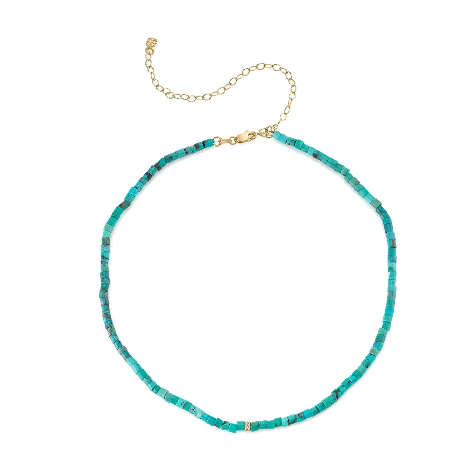 Gold & Diamond Rondelle Turquoise Heishi Necklace