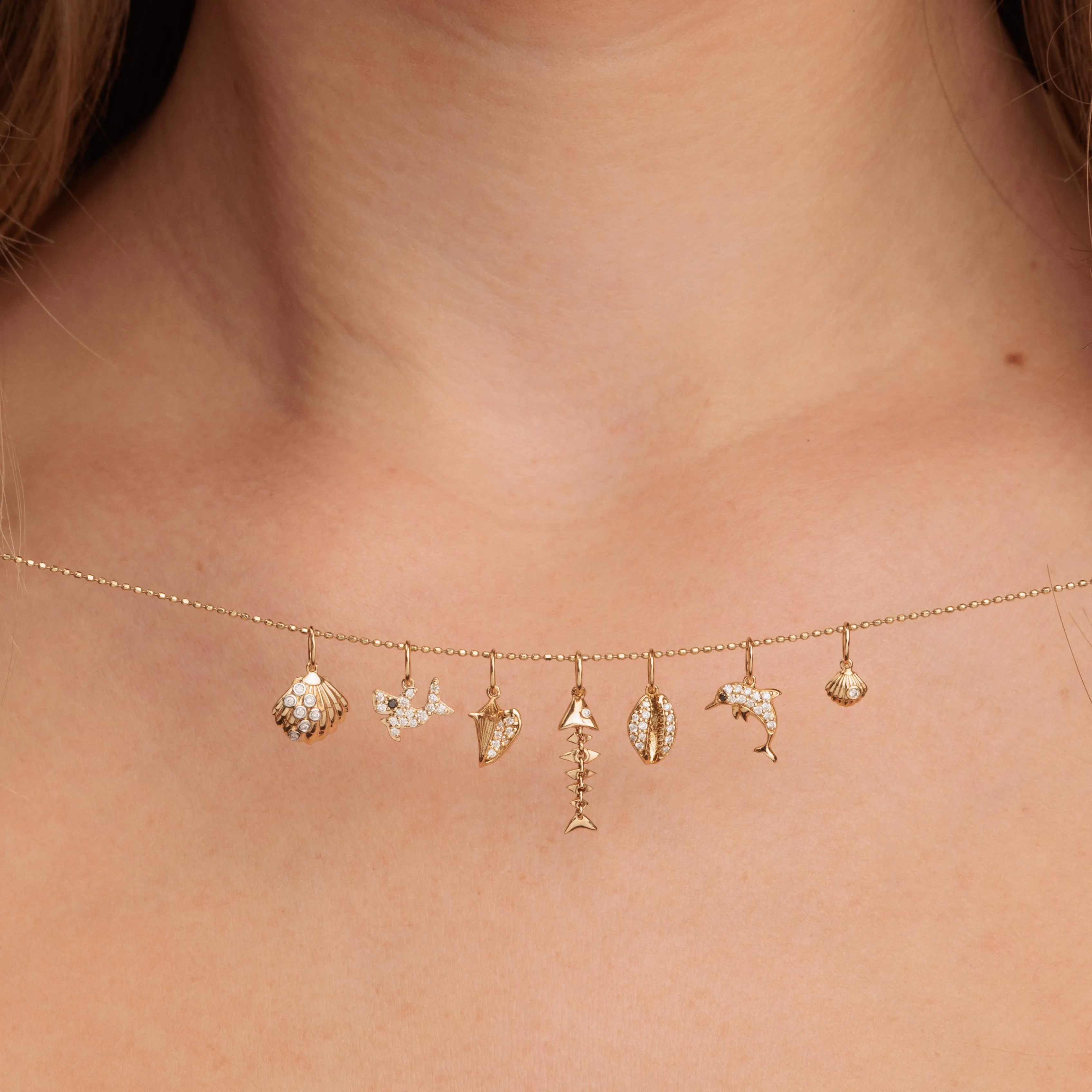 Gold & Diamond Small Fishbone Charm