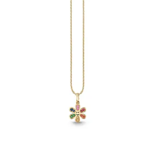 Gold & Rainbow Small Daisy Happy Face Charm