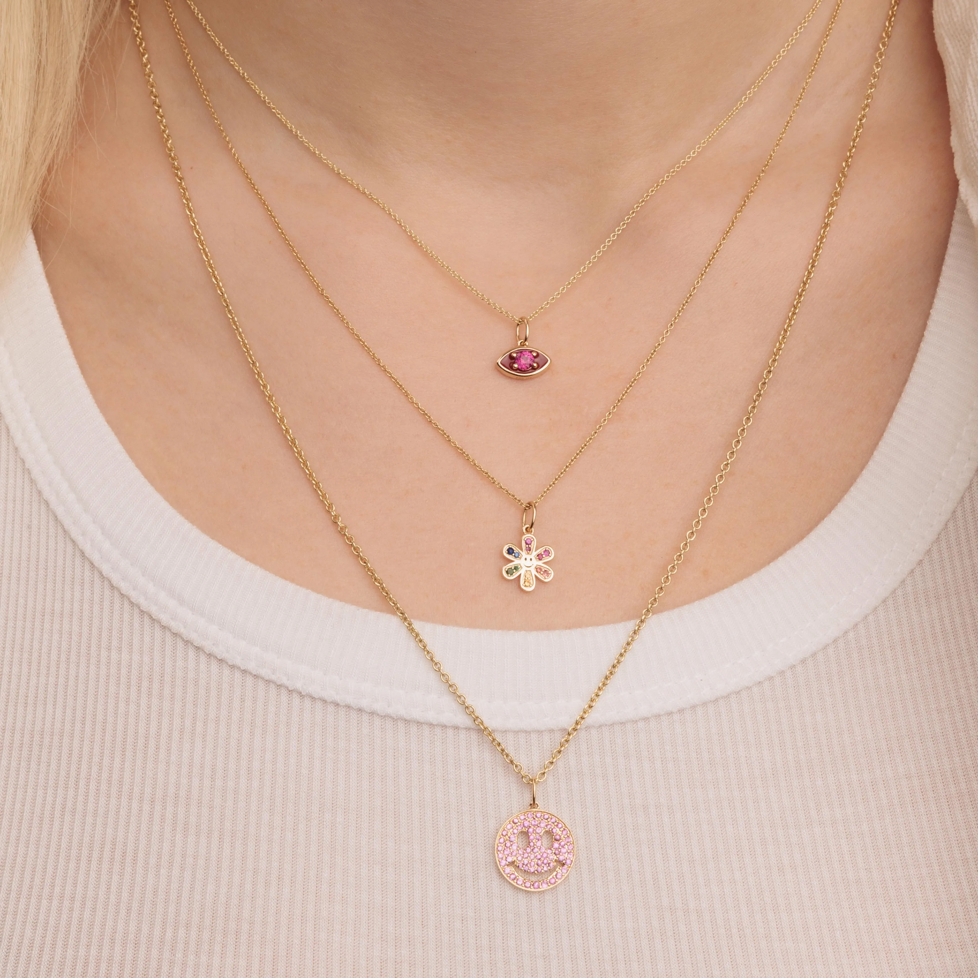 Gold & Rainbow Small Daisy Happy Face Charm