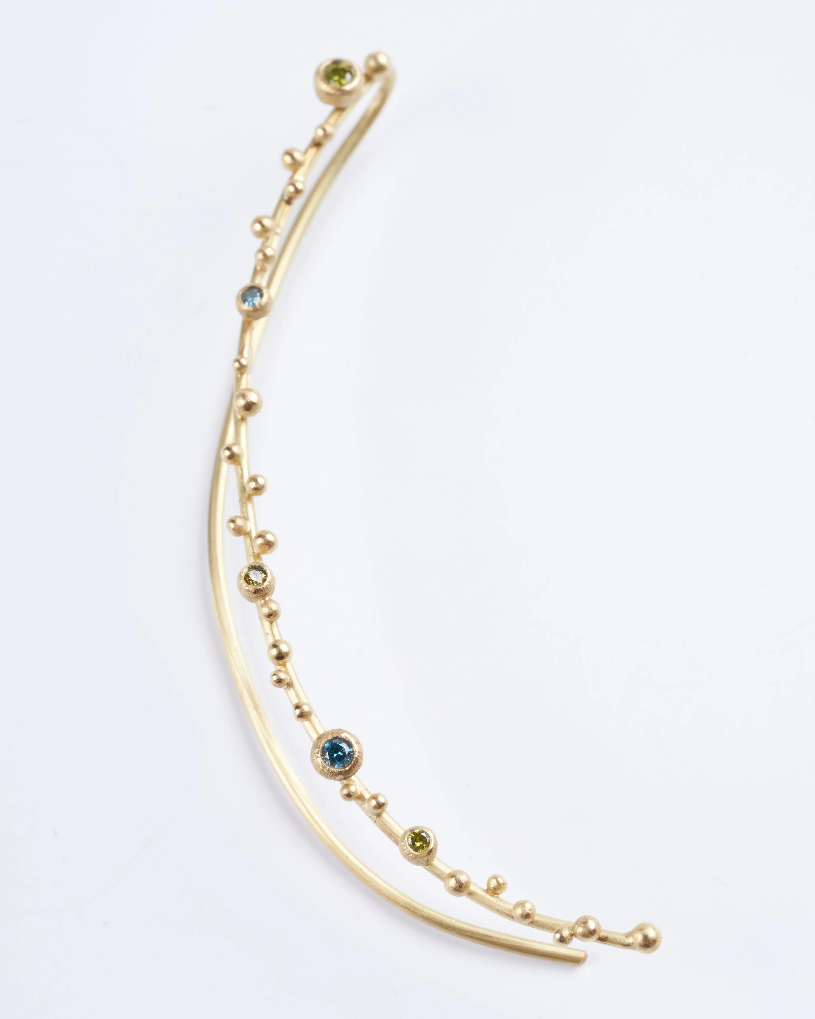gold and mulit colored diamonds ear climber - diamonds and gold