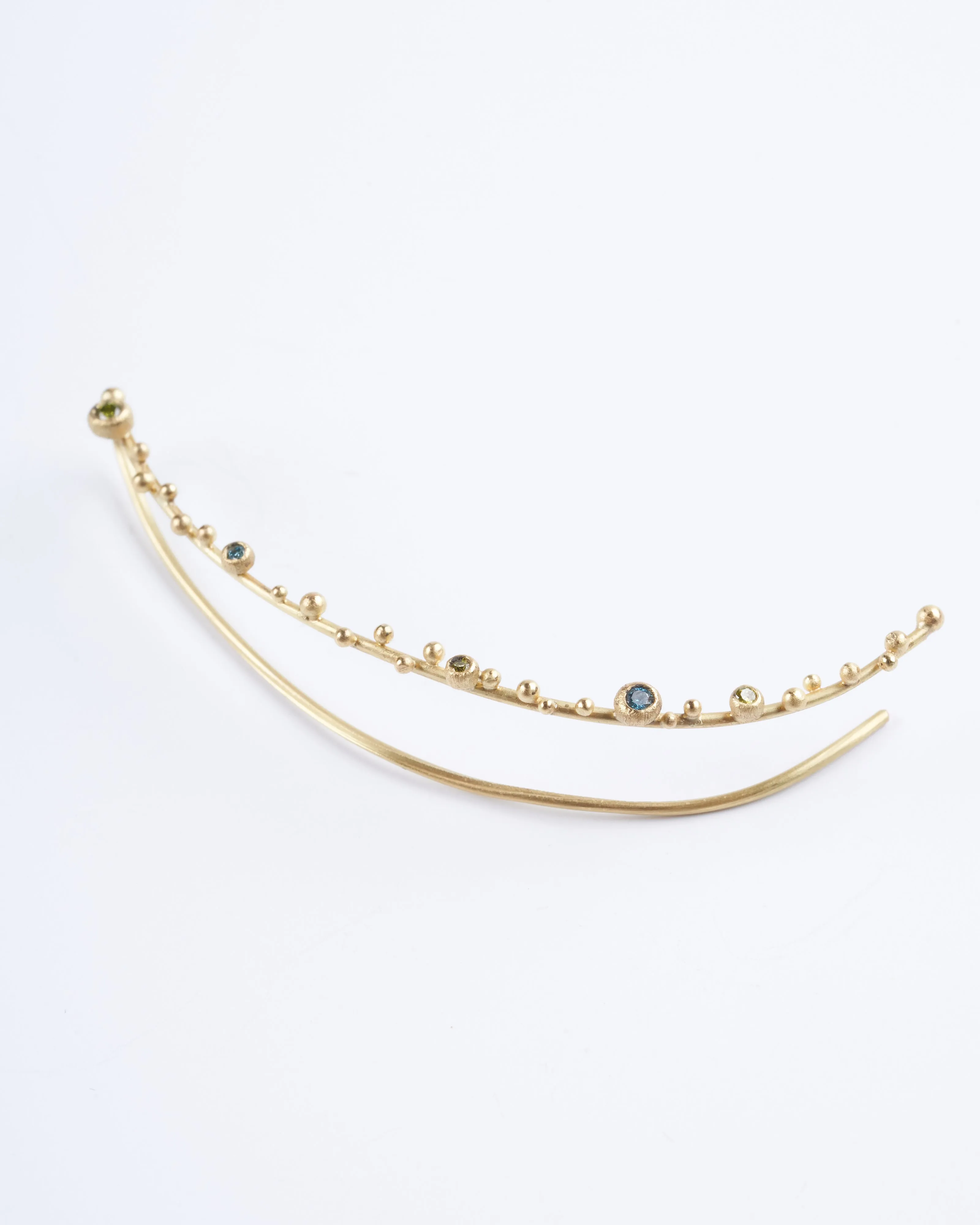 gold and mulit colored diamonds ear climber - diamonds and gold
