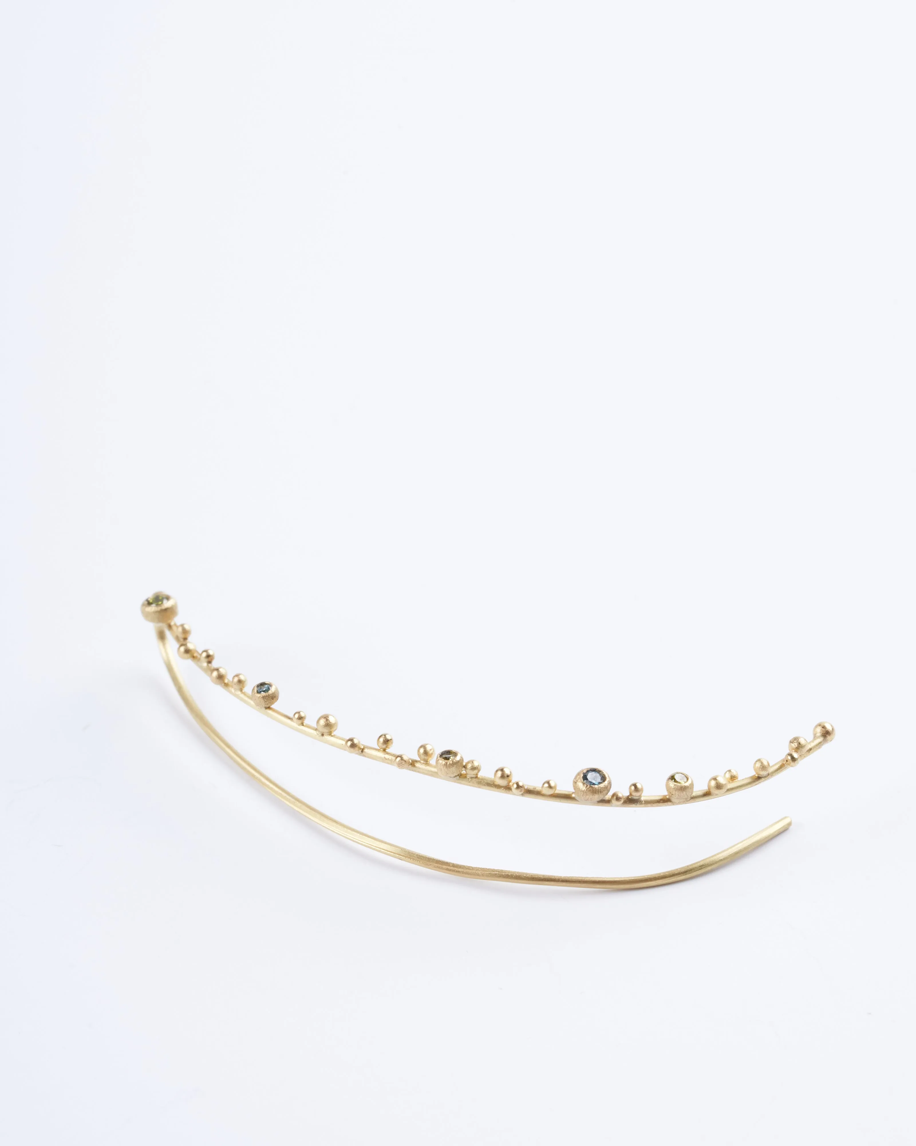 gold and mulit colored diamonds ear climber - diamonds and gold