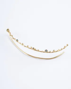 gold and mulit colored diamonds ear climber - diamonds and gold