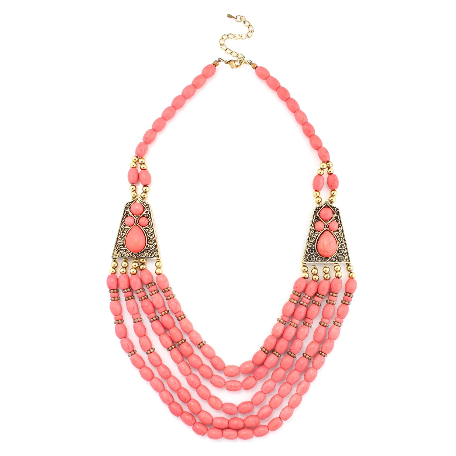 GOLD CORAL COLOR BEADS NECKLACE  #FW1404440 (HA6)