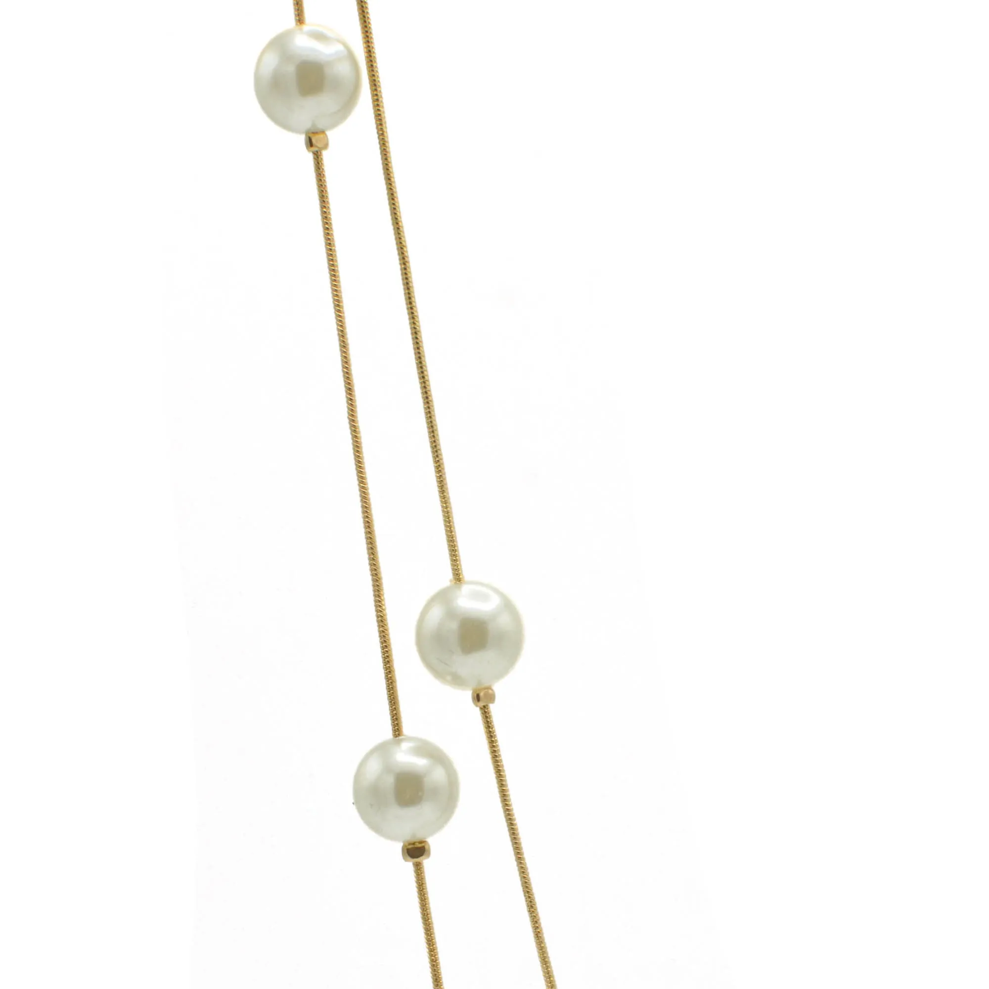 GOLD CREAM PEARL TWO ROW LAYER NECKLACE AND EARRINGS SET#HNN E90734GDCM (SD6)