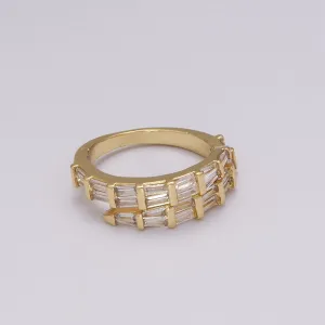 Gold Filled Baguette CZ Stacking Ring, Wrap Baguette Eternity Ring, Gold Stackable Ring Clear Minimalist Ring U-128