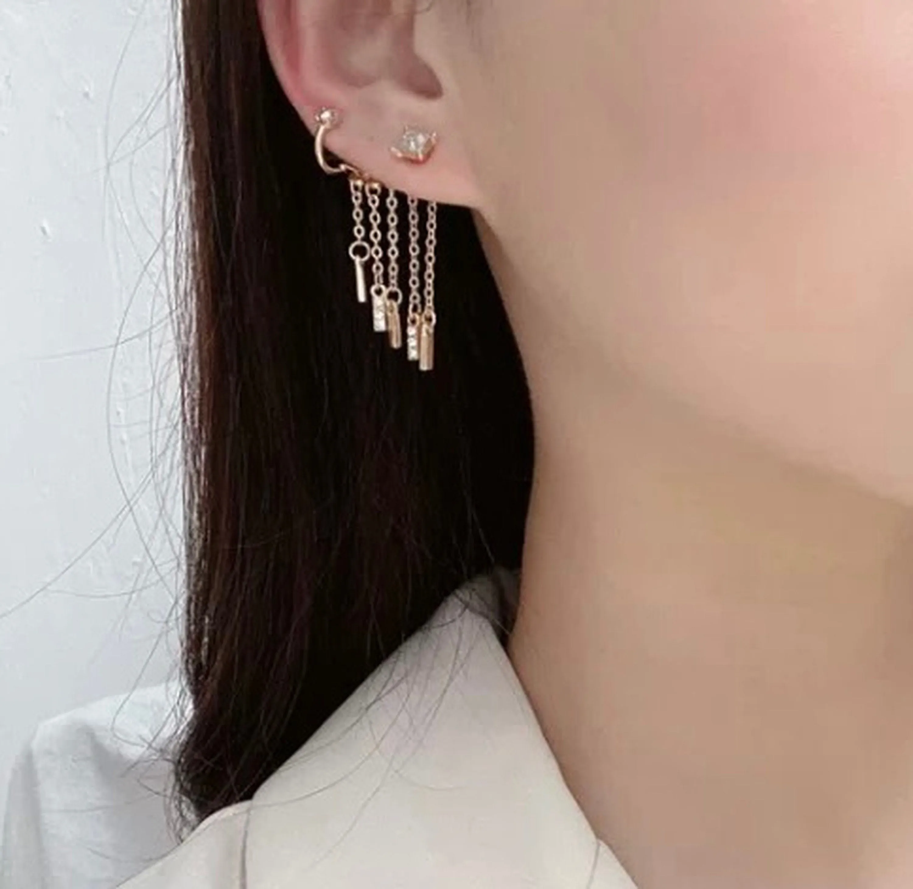 Gold fringe tassel earrings