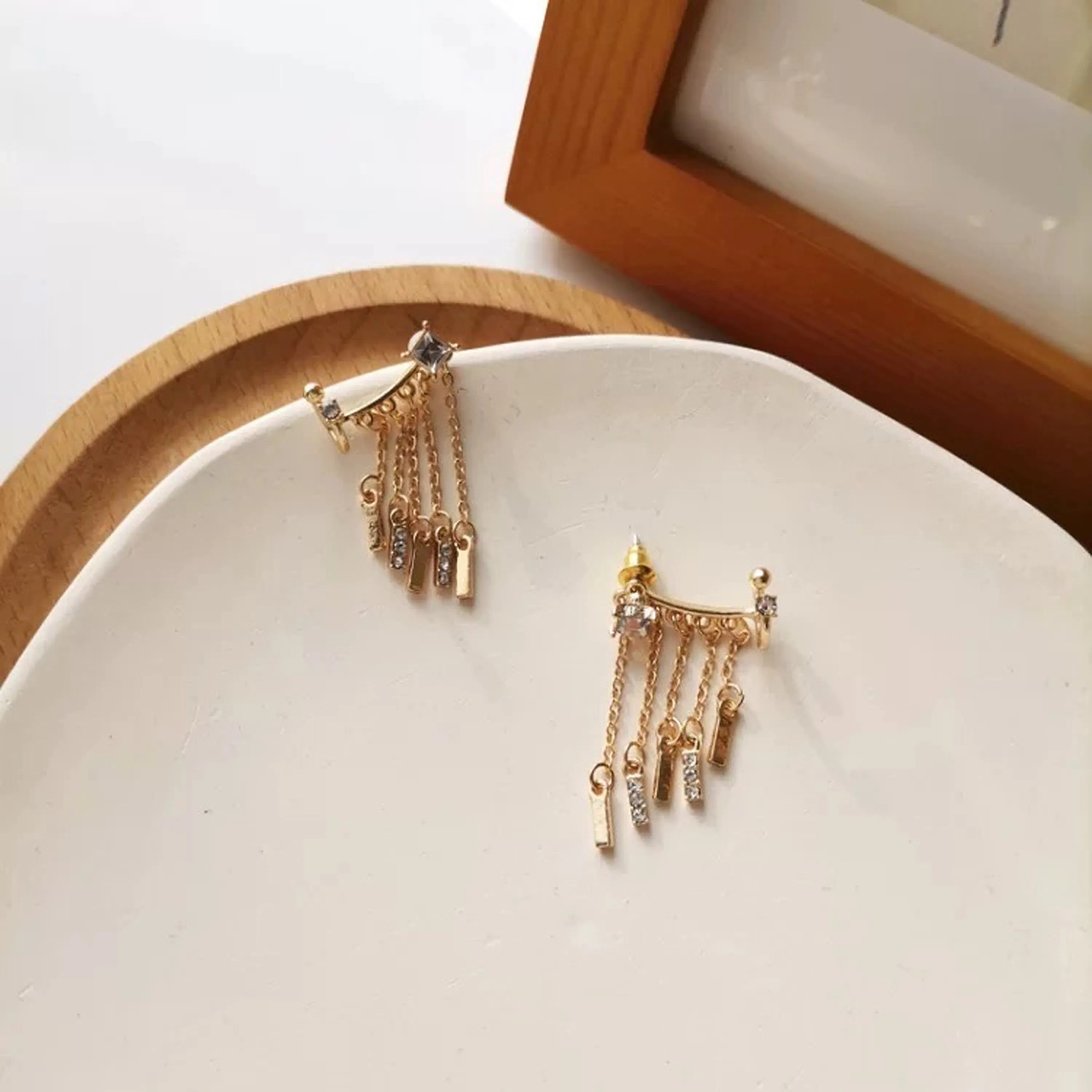 Gold fringe tassel earrings