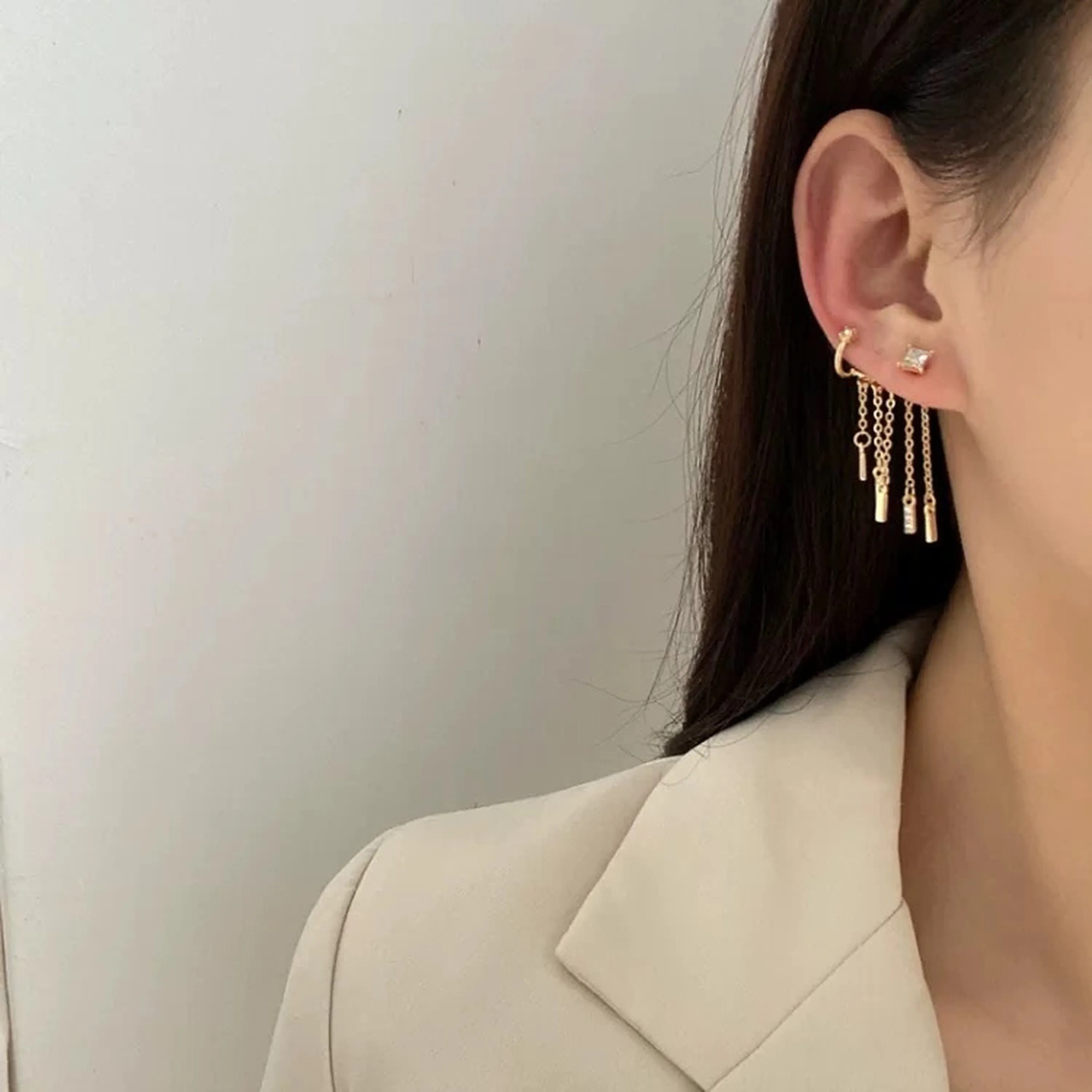 Gold fringe tassel earrings
