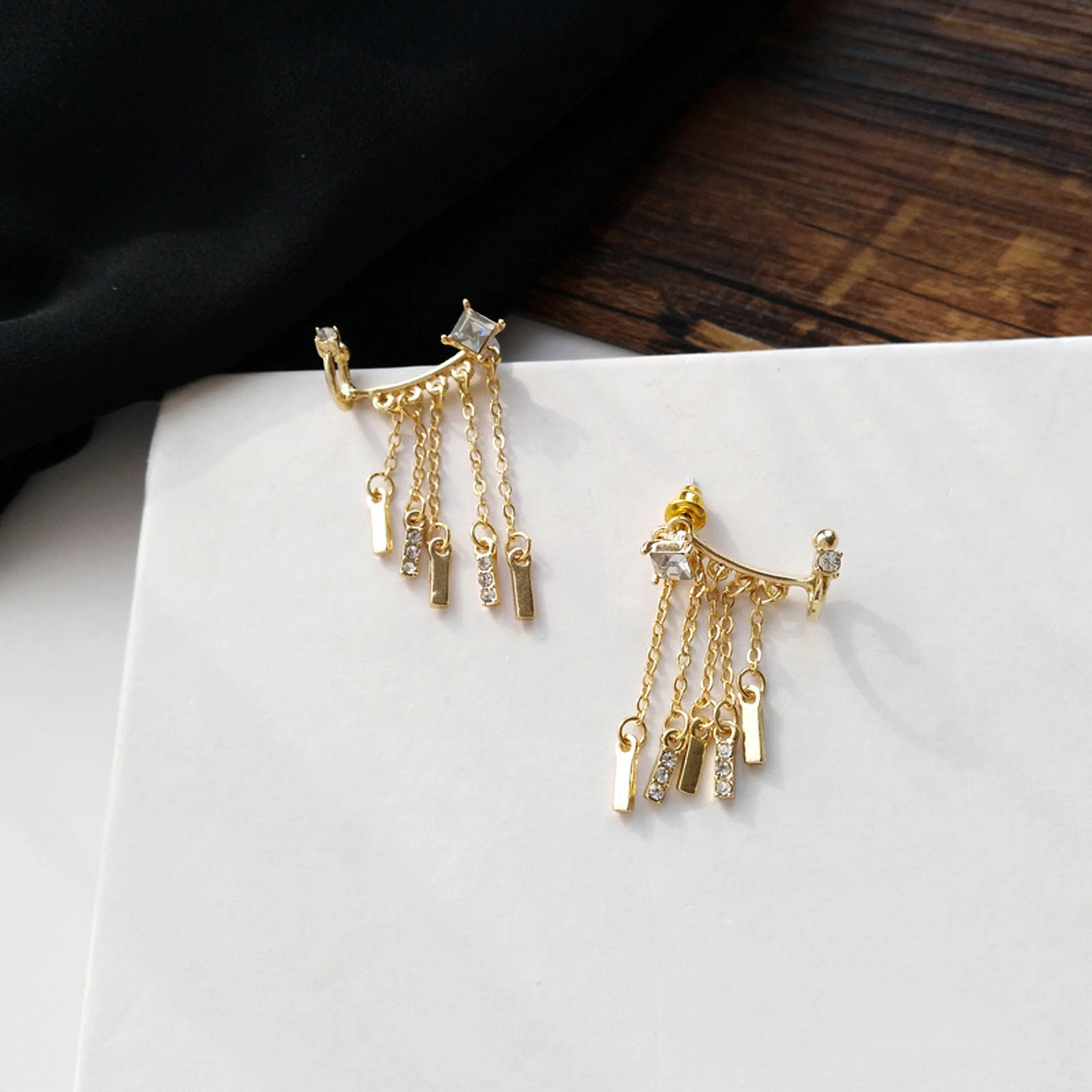 Gold fringe tassel earrings