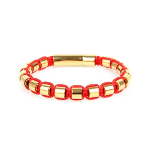 Gold Metal Beads & Red String Braided Bracelet