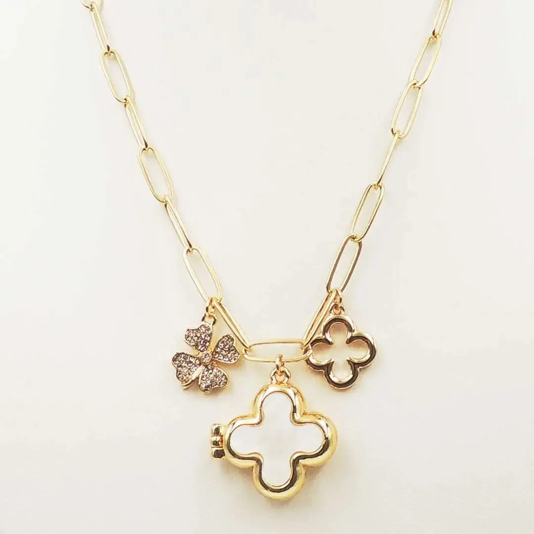 Gold Multi Clover Charm Necklace