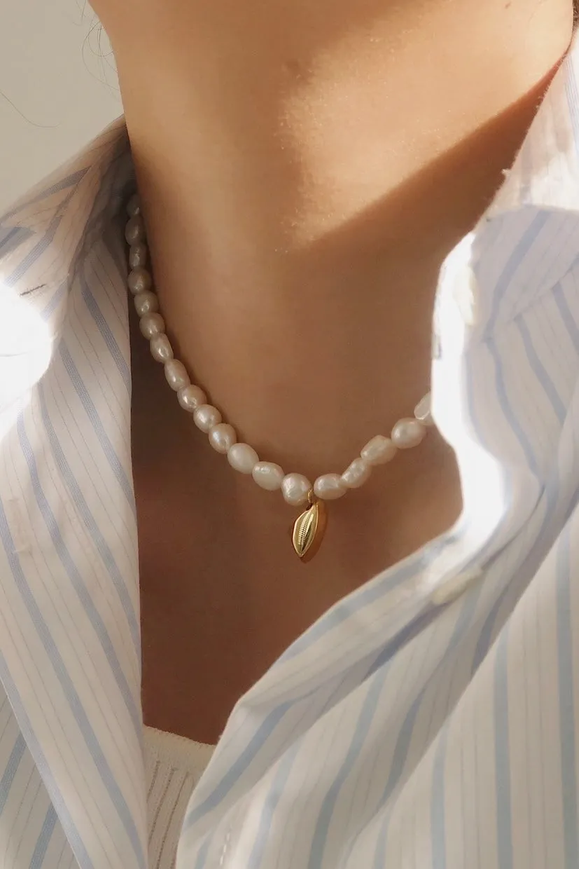 Gold Pearl Charm Necklace