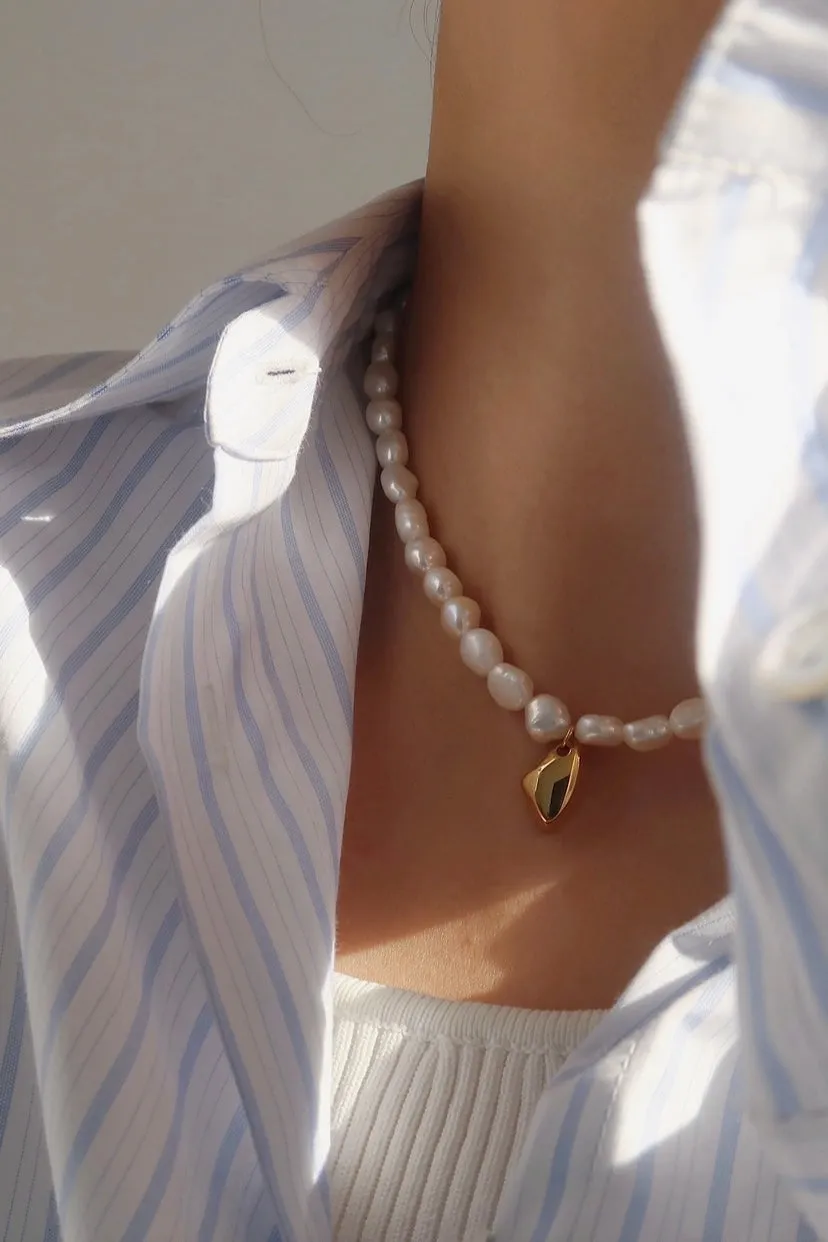 Gold Pearl Charm Necklace