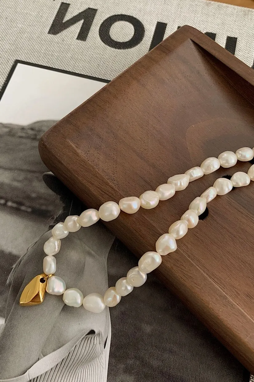 Gold Pearl Charm Necklace