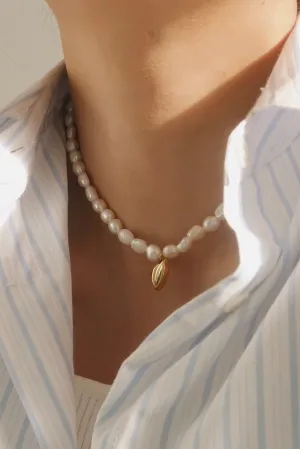 Gold Pearl Charm Necklace