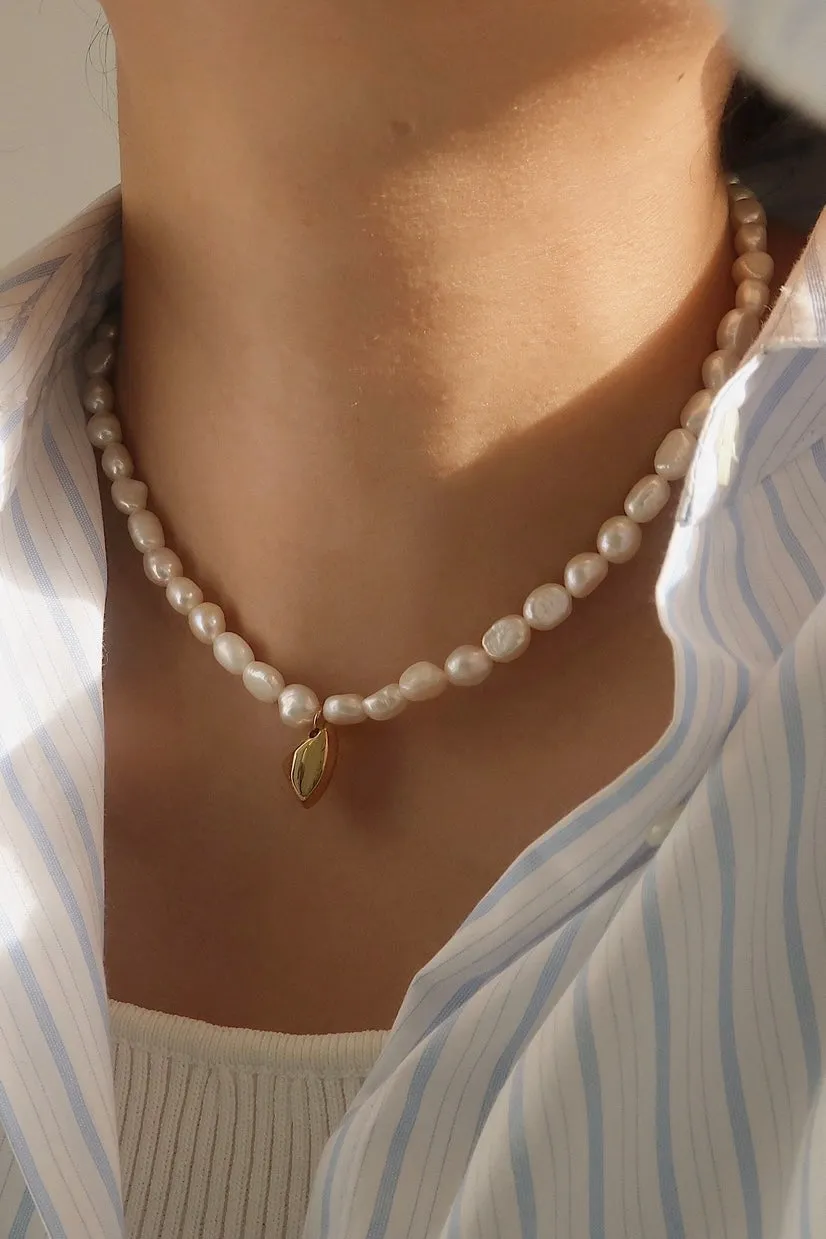 Gold Pearl Charm Necklace