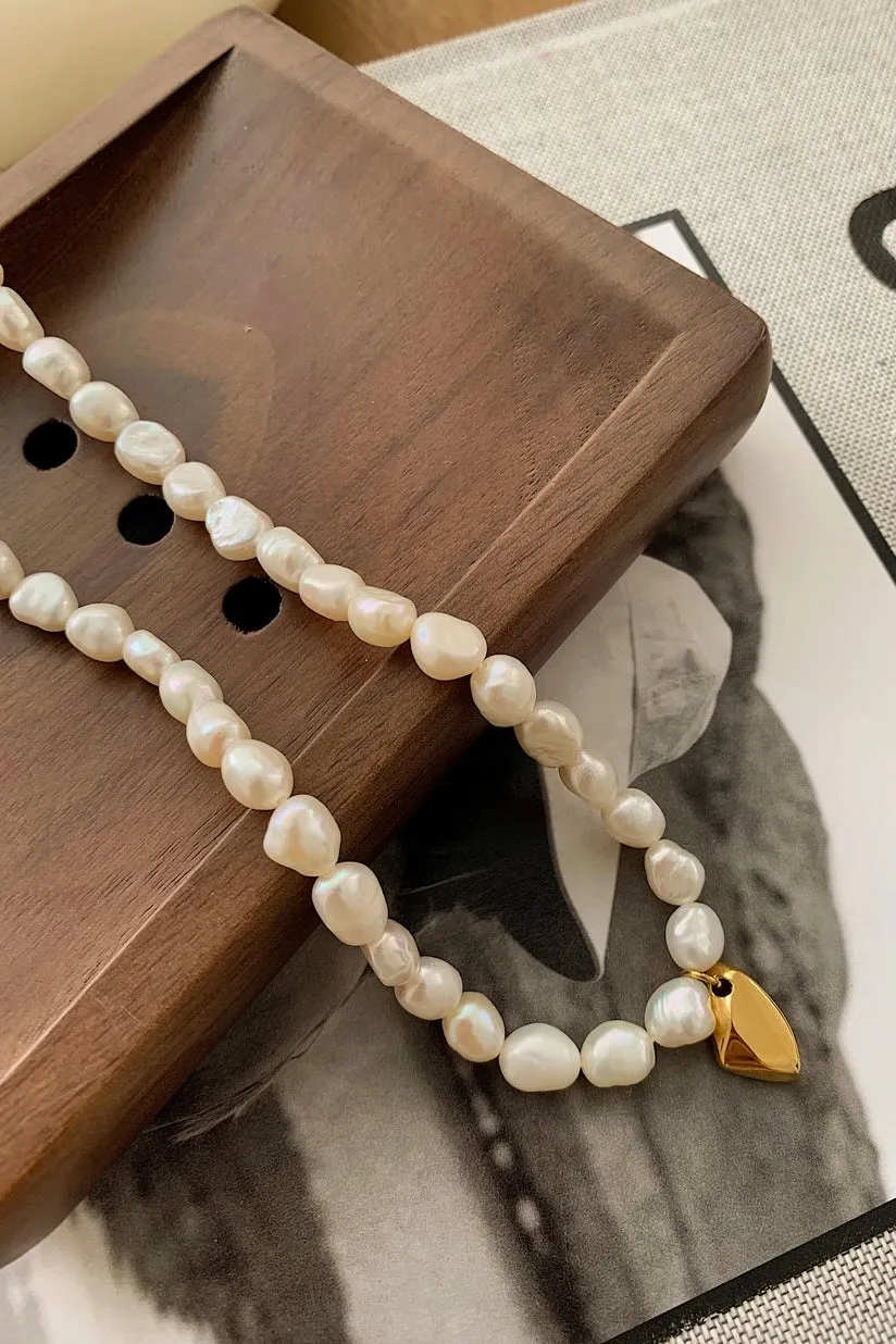 Gold Pearl Charm Necklace