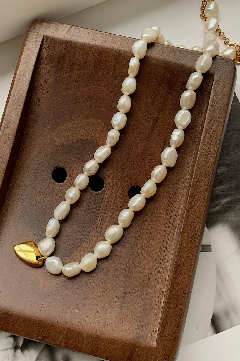 Gold Pearl Charm Necklace
