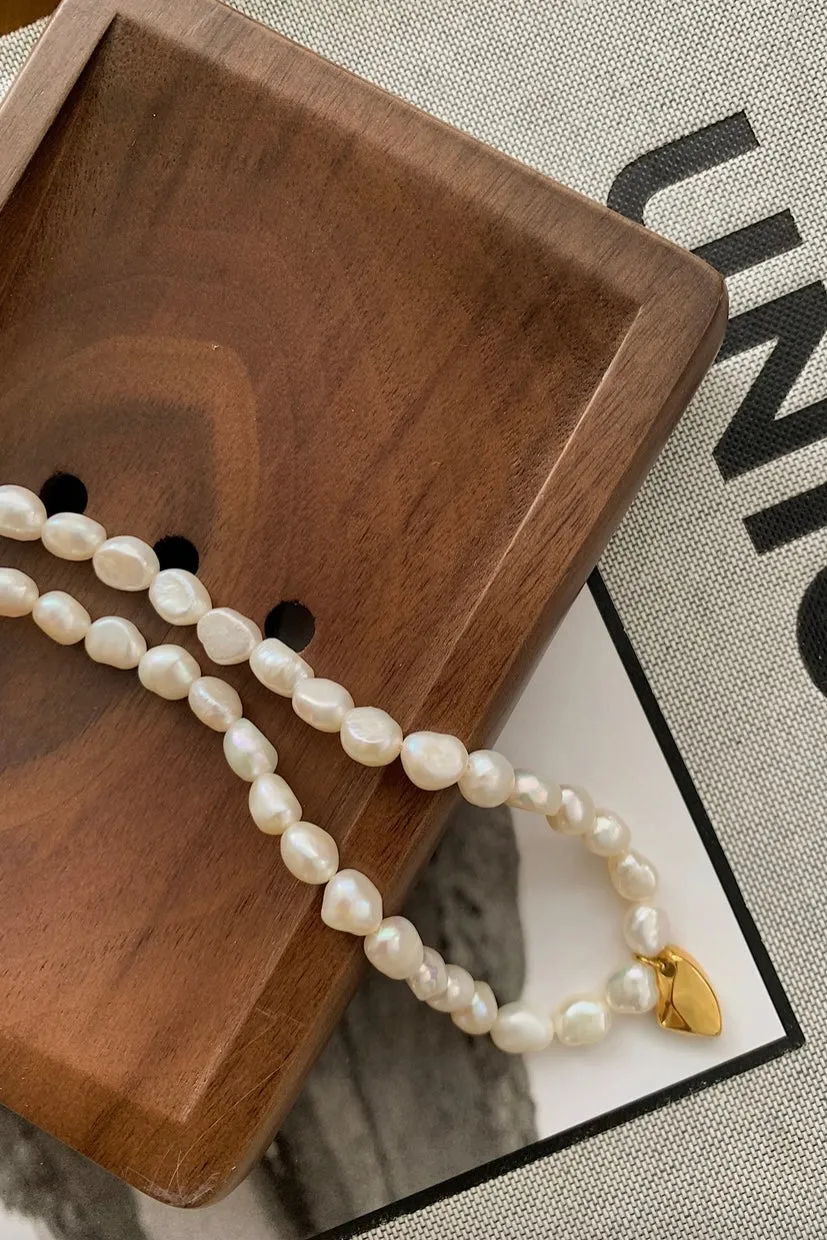 Gold Pearl Charm Necklace