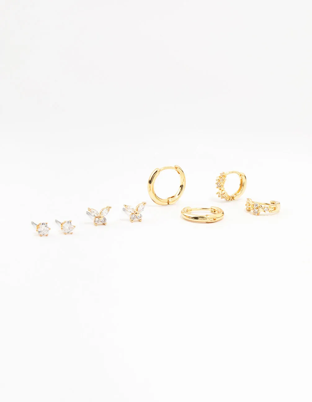 Gold Plated Brass Pave Star & Butterfly Earrings 4-Pack
