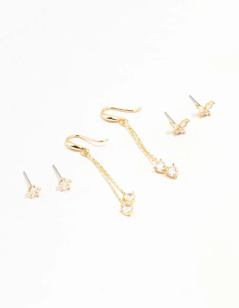 Gold Plated Butterfly Drop Earrings 3-Pack