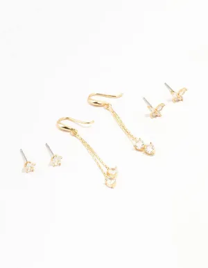 Gold Plated Butterfly Drop Earrings 3-Pack