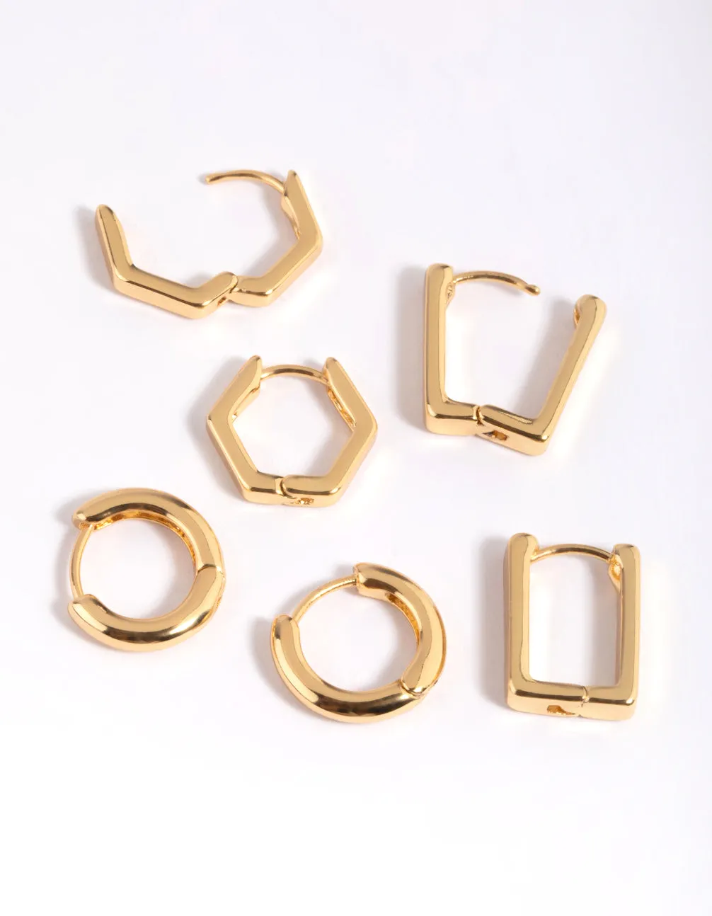 Gold Plated  Hexagon Earrings 6-Pack