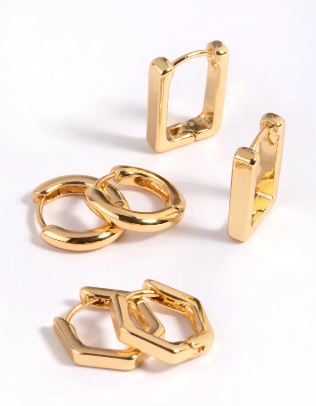 Gold Plated  Hexagon Earrings 6-Pack