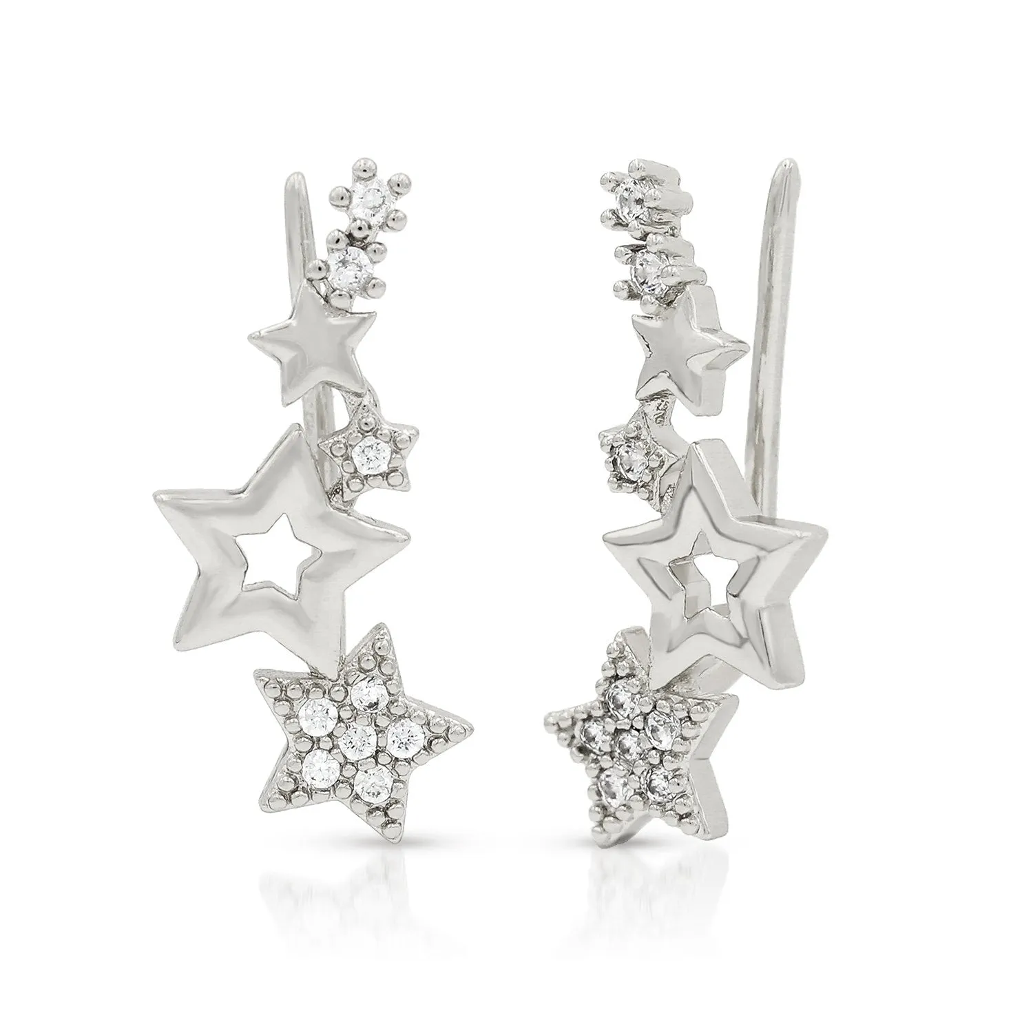Gold Plated Shooting Star Cubic Zirconia Ear Climber Earrings