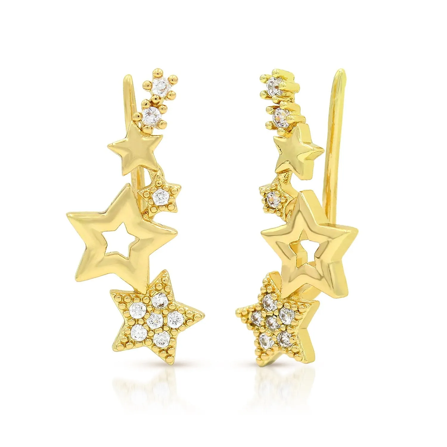 Gold Plated Shooting Star Cubic Zirconia Ear Climber Earrings