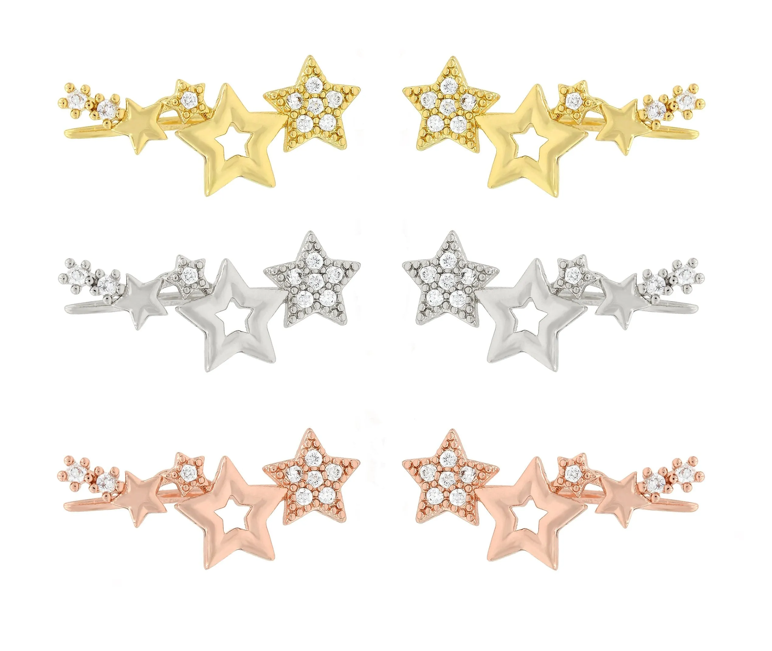 Gold Plated Shooting Star Cubic Zirconia Ear Climber Earrings