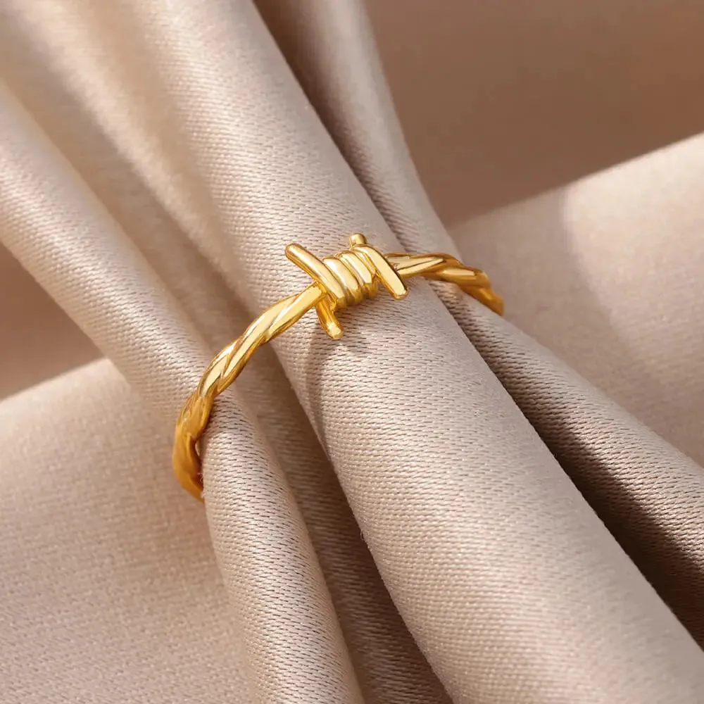 Golden Barbwire Twist Rings