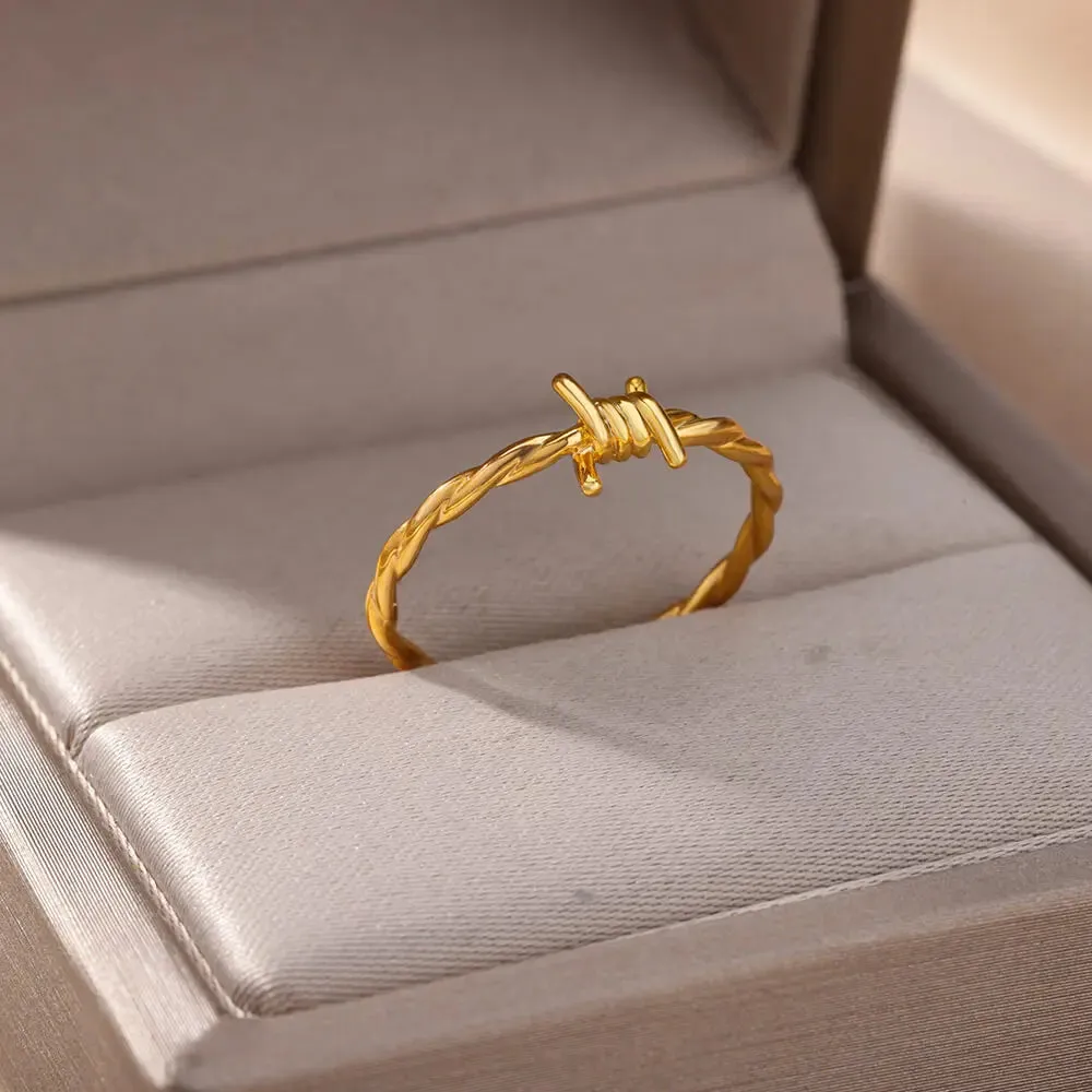 Golden Barbwire Twist Rings