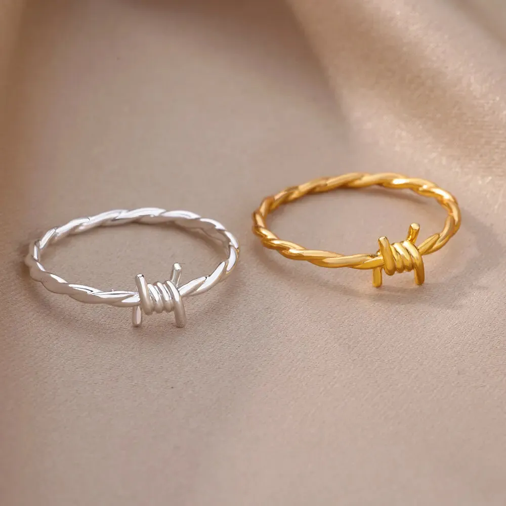 Golden Barbwire Twist Rings
