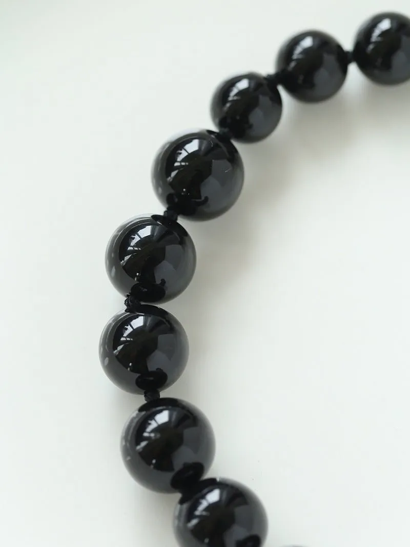 Gradient Black Agate Stone Long Necklace