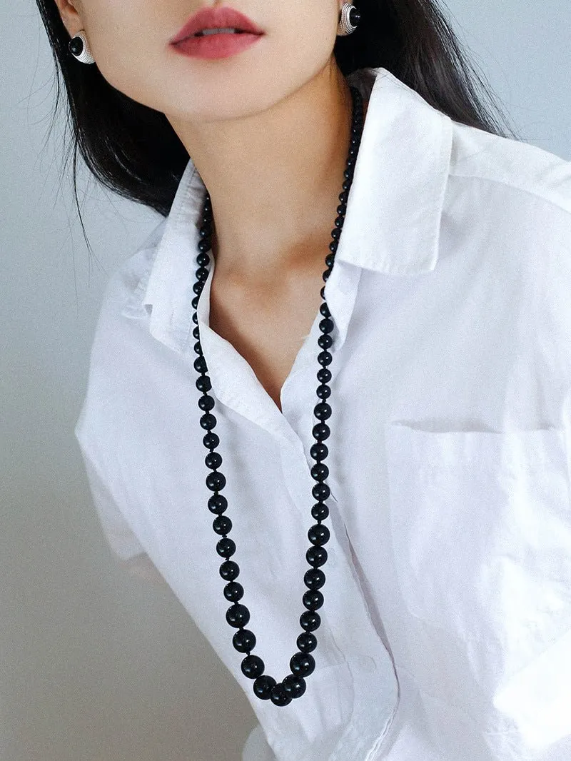 Gradient Black Agate Stone Long Necklace