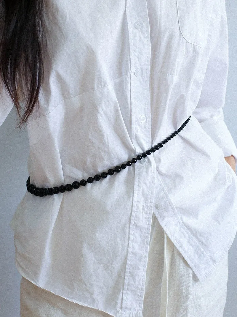 Gradient Black Agate Stone Long Necklace